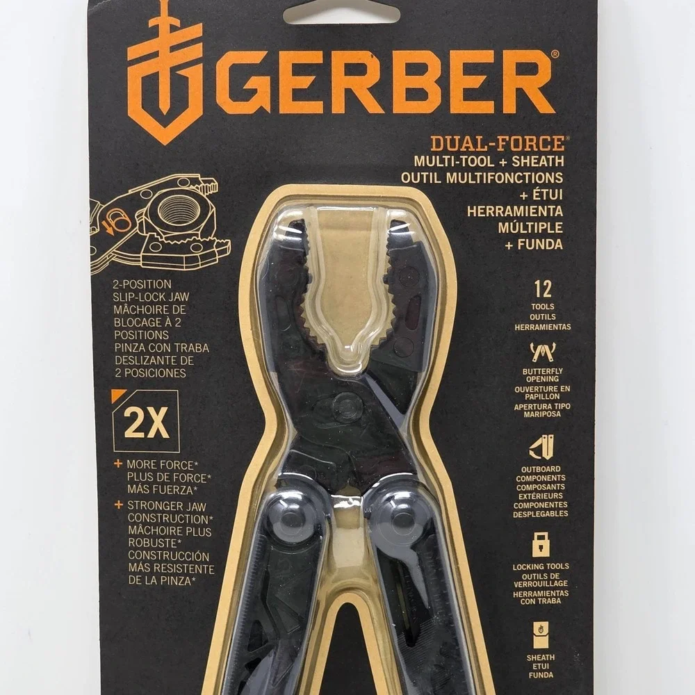 Gerber Gear Dual-Force Multitool Heavy Duty Center Axis Driver Black 12 Tools